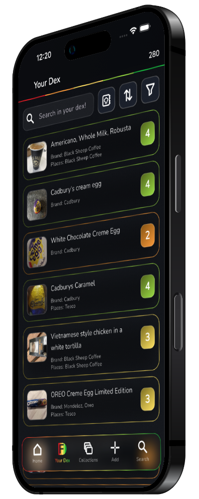 FlavDex app shown on a phone